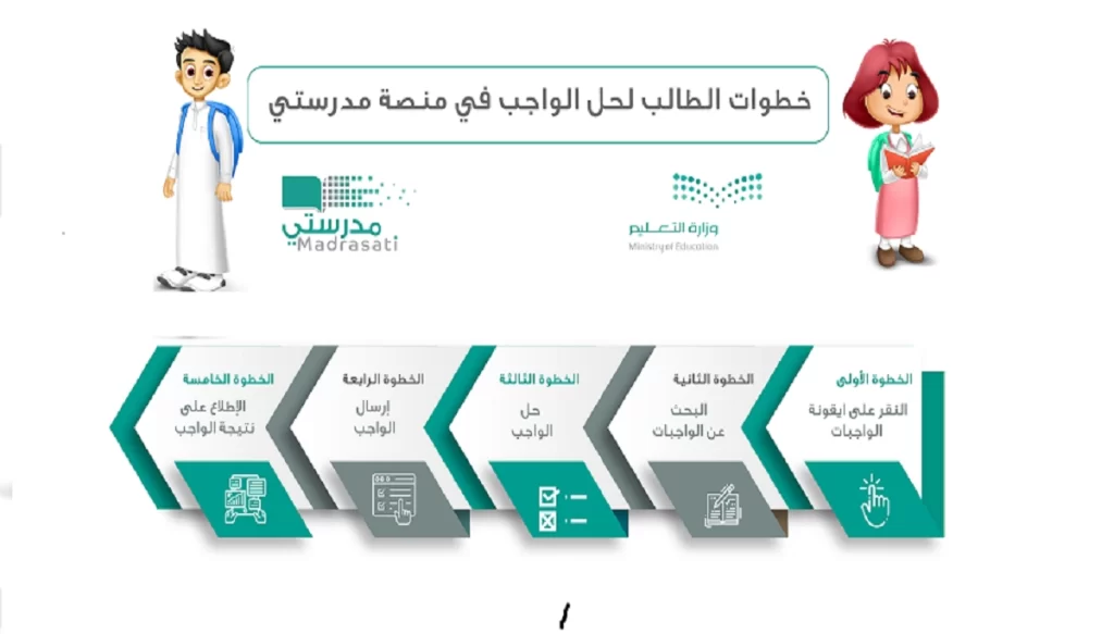 التسجيل في منصة مدرستي لحل الواجبات المدرسية باستخدام الجوال