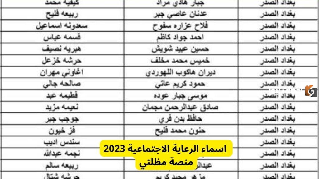 اسماء الرعاية الاجتماعية الوجبة السادسة