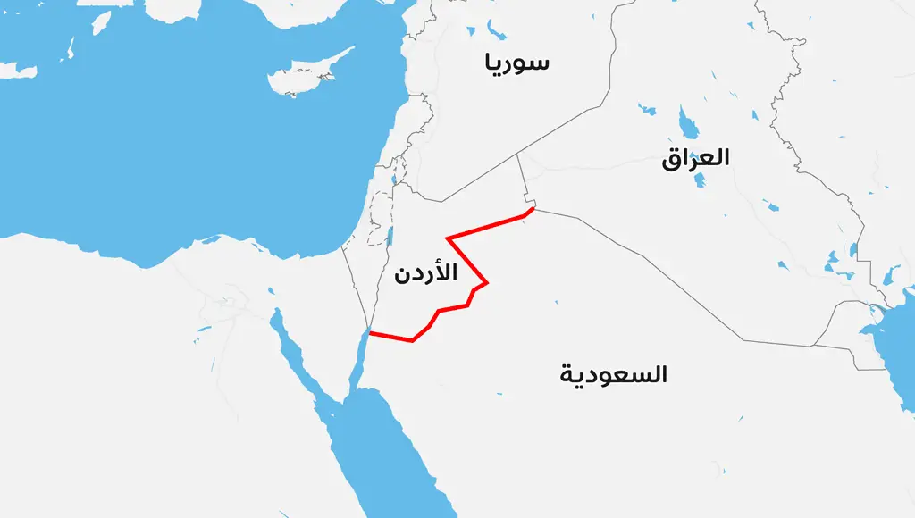 خريطة حدود السعودية مع الأردن