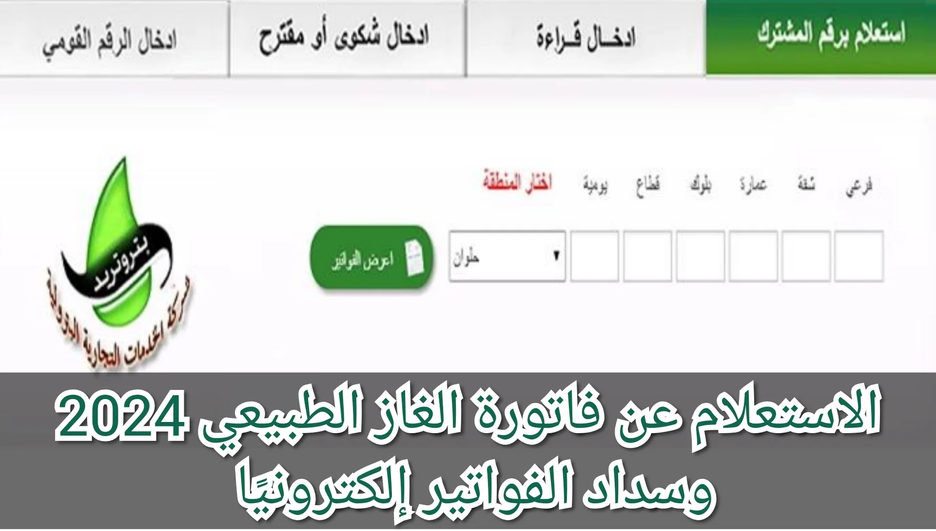 استعلام عن قيمة فاتورة الغاز