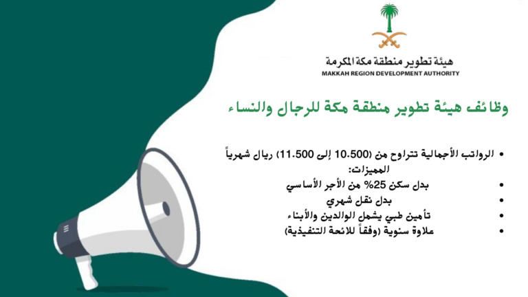 هيئة تطوير منطقة مكة المكرمة تُعلن عن فرص عمل مميزة وراتب تصل إلى 13500 ريال | «طريقة التقديم ـ الشروط ـ الأوراق المطلوبة»