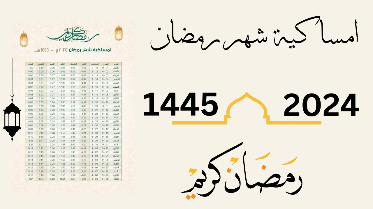 إمساكية شهر رمضان المبارك في السعودية ومواعيد الصلوات الخمس 1447 في الرياض